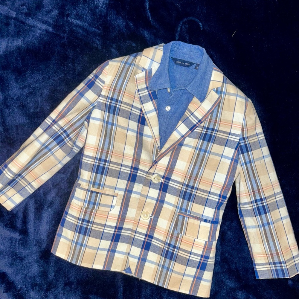 Janie and Jack Shirt with Nautica Plaid Blazer Set Size 4